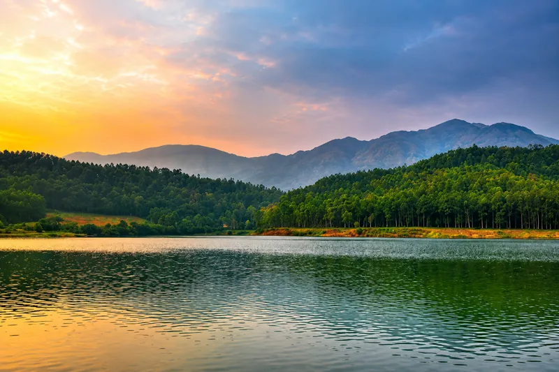 Hirekolale Lake ringed by the Western Ghats