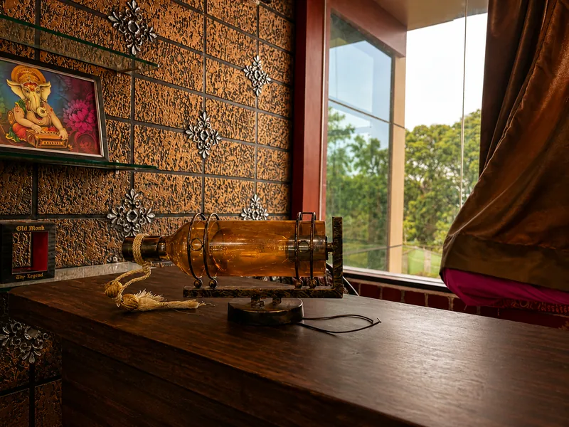 Detail of the bar counter looking out to the garden